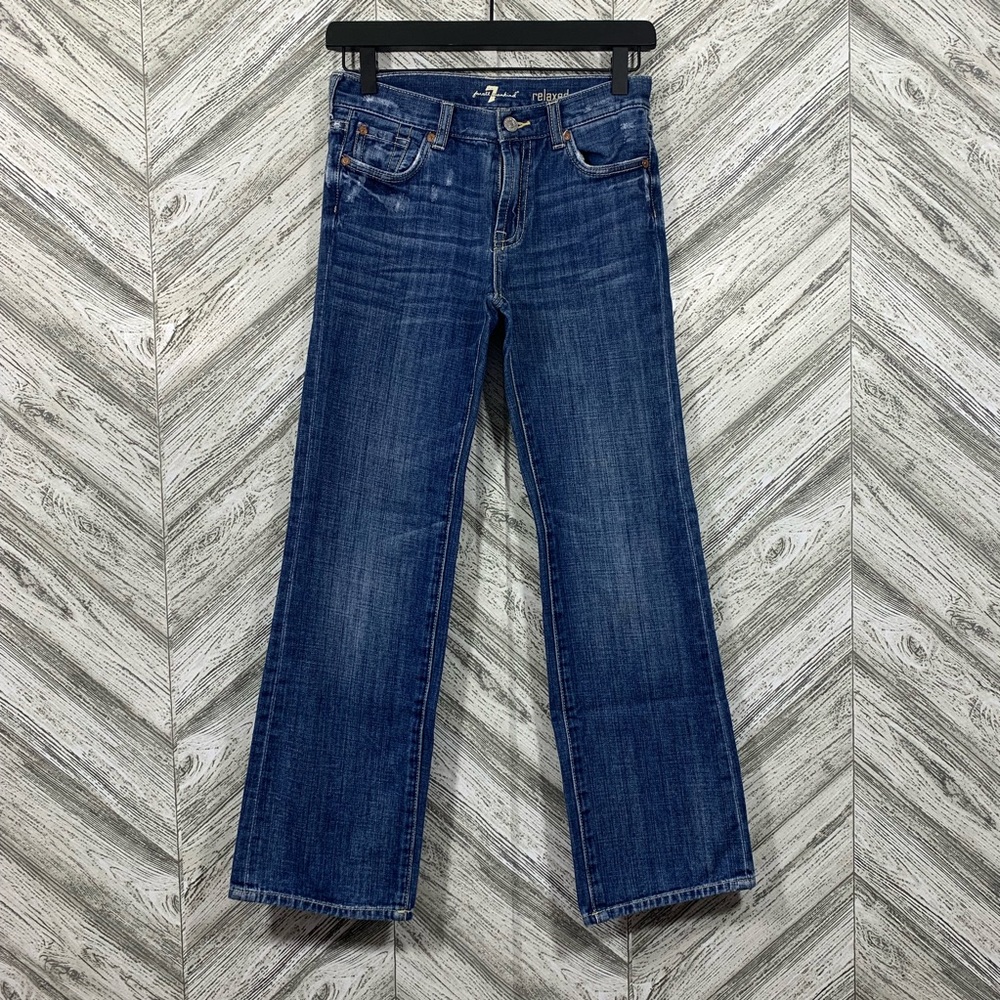 7 FAM • Dark Blue Distressed Relaxed Jean